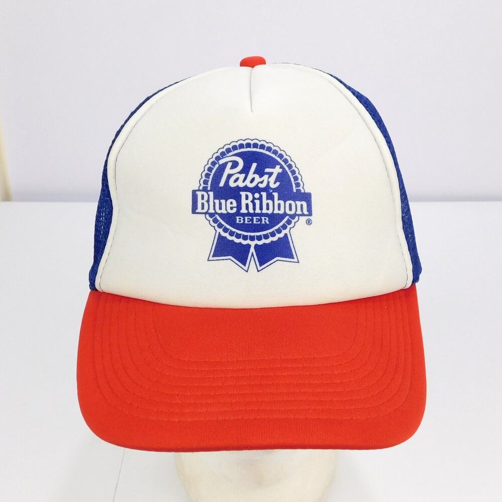 Pabst Blue Ribbon PBR Trucker Hat Mesh Back Adjustable Red White Blue